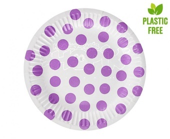 Talíř papírový 18cm 6ks fialový puntík