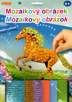 Mozaikový obrázek Běžící kůň ve fialkách 20x29cm
