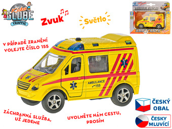 Auto Ambulance 11cm kovové zpětný chod na baterie česky mluvící se světlem