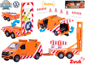 Kids Globe Traffic VW Transporter 27cm na baterie kov zpětný chod s se světlem v krabičce