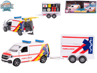Kids Globe Traffic VW Transporter ambulance 27,5cm kov zpětný chod s přívěsem v krabičce