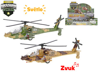 Helikoptéra vojenská na zpětný kov se světlem a zvukem 20 cm 2 barvy