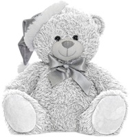 Medvěd plyšový 25cm bílý sedící s čepičkou a mašlí