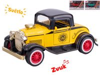 Auto old timer 11cm 1:36 kov na baterie na zpětný chod se světlem a zvukem 3barvy v krabičce