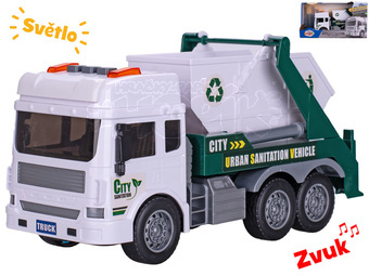 Auto popelářské kontejner 28cm na setrvačník na baterie se světlem a zvukem v krabičce