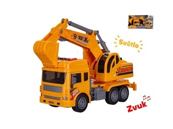 Auto stavební rypadlo 27cm na setrvačník na baterie se světlem a zvukem v krabičce