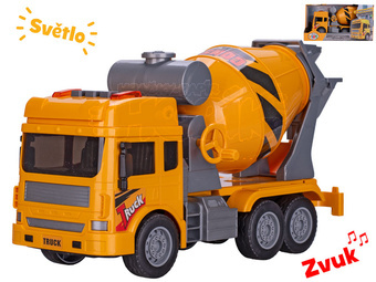 Auto stavební domíchávač 27cm na setrvačník na baterie se světlem a zvukem v krabičce