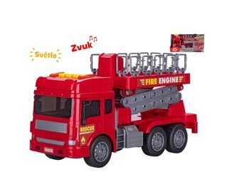 Auto hasiči žebřík 28cm na setrvačník na baterie se světlem a zvukem v krabičce