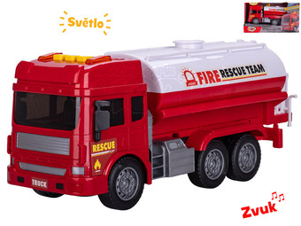 Auto hasiči cisterna 28cm na setrvačník na baterie se světlem a zvukem v krabičce
