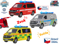 Kids Globe Traffic VW záchranné složky CZ 13,5cm kov zpětný chod česky mluvící se světlem 12ks v DBX