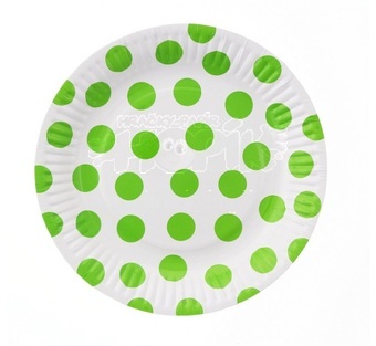 Talíř papírový 18cm zeleno-bílý puntík 6ks