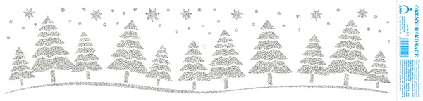 Vánoční adh.nálepky s glitry Stromky stříbrné  50x12cm