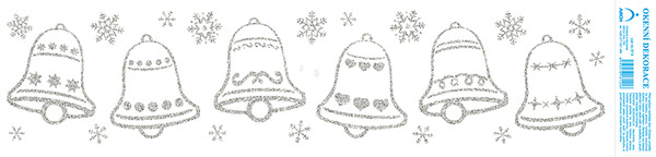 Okenní dekorace Vánoční adhezivní nálepky Zvonky stříbrné s glitry