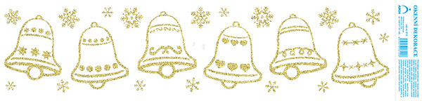 Okenní dekorace Vánoční adhezivní nálepky Zvonky zlaté s glitry