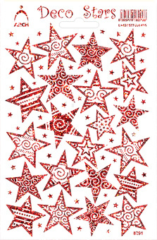 Samolepky Červené glitrové dekorační hvězdy tatto - Deco Stars 12x18cm