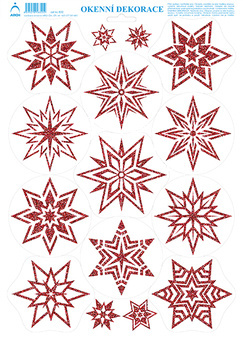 Okenní dekorace Vánoční adhezivní nálepky Hvězdy červené s glitry
