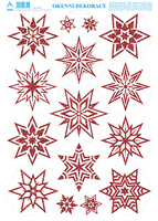 Okenní dekorace Vánoční adhezivní nálepky Hvězdy červené s glitry