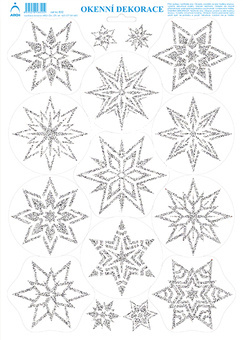 Vánoční adh.nálepky s glitry 25x35 - Hvězdičky stříbrné