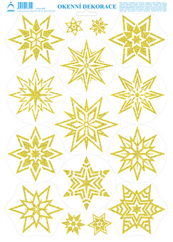 Vánoční adh.nálepky s glitry 25x35 - Hvězdičky Zlaté