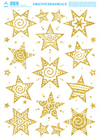 Vánoční adh.nálepky s glitry 25x35 - Hvězdičky 2 Zlaté