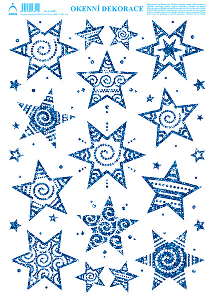 Vánoční adh.nálepky s glitry 25x35 - Hvězdičky 2 Modré