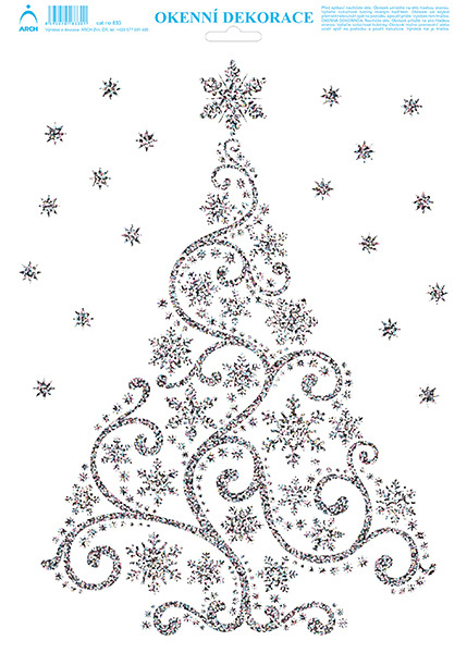Okenní dekorace Vánoční adhezivní nálepky Stromeček stříbrný s glitry