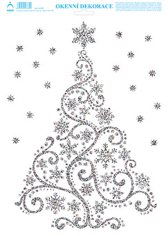 Okenní dekorace Vánoční adhezivní nálepky Stromeček stříbrný s glitry