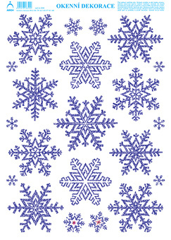 Vánoční adh.nálepky s glitry 25x35 - Vločky modré 2 25x35cm