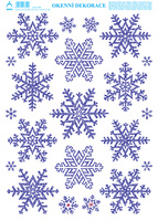 Vánoční adh.nálepky s glitry 25x35 - Vločky modré 2 25x35cm