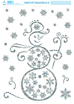 Okenní dekorace Vánoční adhezivní nálepky Sněhulák stříbrný s glitry