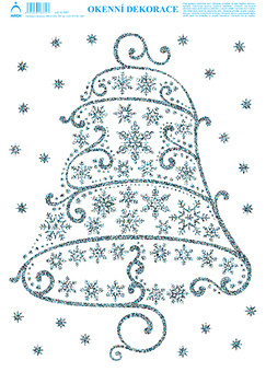 Okenní dekorace Vánoční adhezivní nálepky Zvon stříbrný s glitry