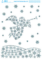 Okenní dekorace Vánoční adhezivní nálepky Andílek stříbrný s glitry