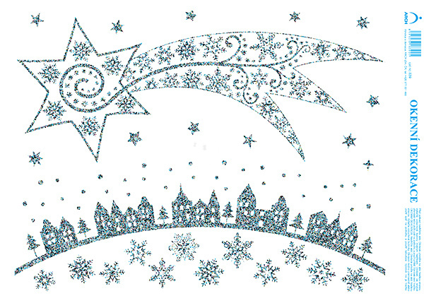 Okenní dekorace Vánoční adhezivní nálepky Vánoční kometa stříbrná s glitry