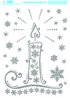 Okenní dekorace Vánoční adhezivní nálepky Svíčka stříbrná s glitry