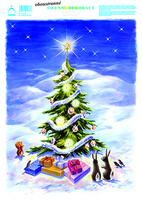 Vánoční adh.nálepky 35x50 - Velký barevný strom se zvířátky