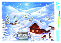 Vánoční adh.nálepky 50x35 - Velká barevná krajina s lávkou