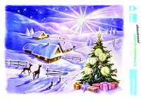 Vánoční adh.nálepky 25x35 - Barevná vánoční krajina s kometou