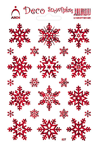Samolepky Červené Glitrové Sněhové vločky Velké - Deco Snowflakes 12x18cm