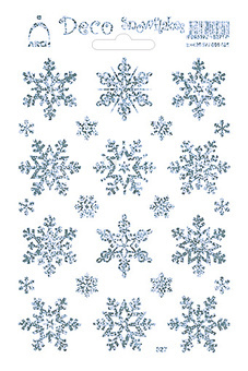 Samolepky Stříbrné Glitrové Sněhové vločky Velké - Deco Snowflakes 12x18cm