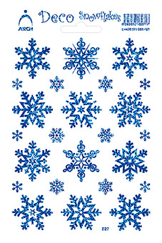 Samolepky Modré Glitrové Sněhové vločky Velké - Deco Snowflakes 12x18cm
