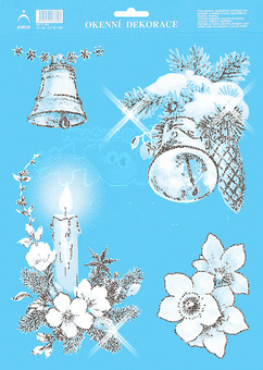 Vánoční adh.nálepky s glitry 25x35 - Zvonek a svíce