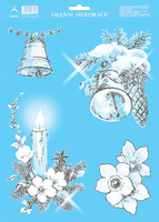 Vánoční adh.nálepky s glitry 25x35 - Zvonek a svíce