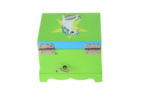 Skříňka šperkovnice jednorožec hrající na natažení dřevo odklápěcí vrch zelená 12,5x10,5cm v krabici