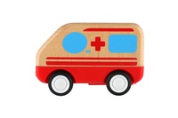Auto ambulance dřevo 11cm na setrvačník se světlem a zvukem různé druhy