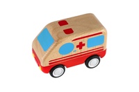 Auto ambulance dřevo 11cm na setrvačník se světlem a zvukem různé druhy