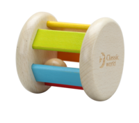 Chrastítko válec dřevo/kov 7x7cm 6ks v boxu 6m+