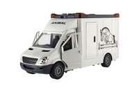 Auto přepravník zvířat plast  28cm s koněm na setrvačník se světlem se zvukem šedé v krabici 39x18cm