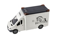 Auto přepravník zvířat plast  28cm s koněm na setrvačník se světlem se zvukem šedé v krabici 39x18cm