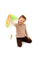 Parašutista figurka s padákem létající svítící látka/plast 12cm na baterie 2 barvy na kartě