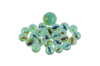 Kuličky cvrnkací skleněné různé velikosti v síťce na kartě 10,5x19cm